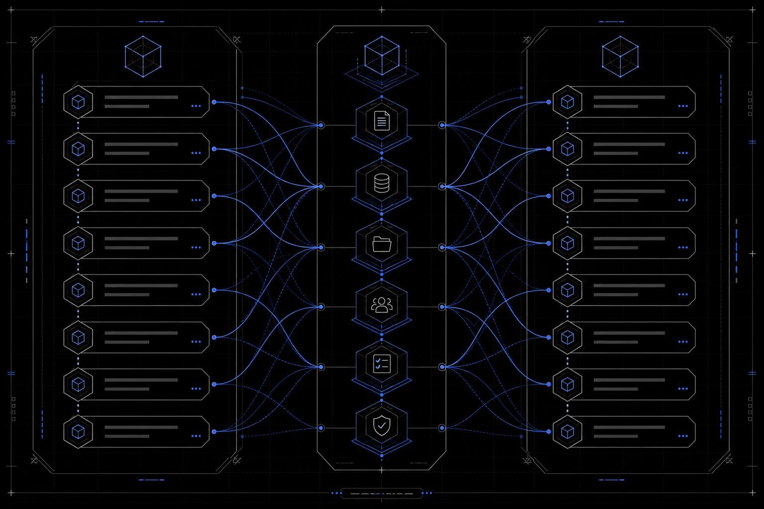 A clean split-panel diagram showing ISO 27001 Annex A access controls on the left (5.3, 5.15, 5.16, 5.18, 8.2) mapping with connecting lines to SOC 2 CC6 sub-criteria on the right (CC6.1 through CC6.3), with a shared 'Evidence' column in the center listing artifacts like JML logs, access reviews, and PAM records