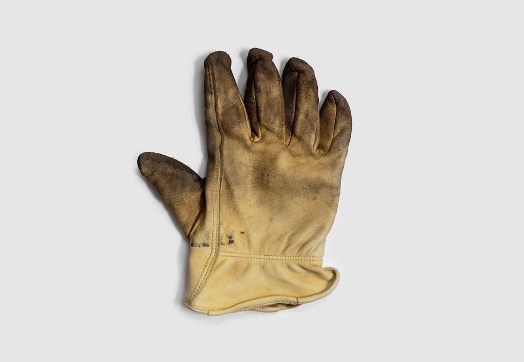 a pair of brown leather gloves on a white background