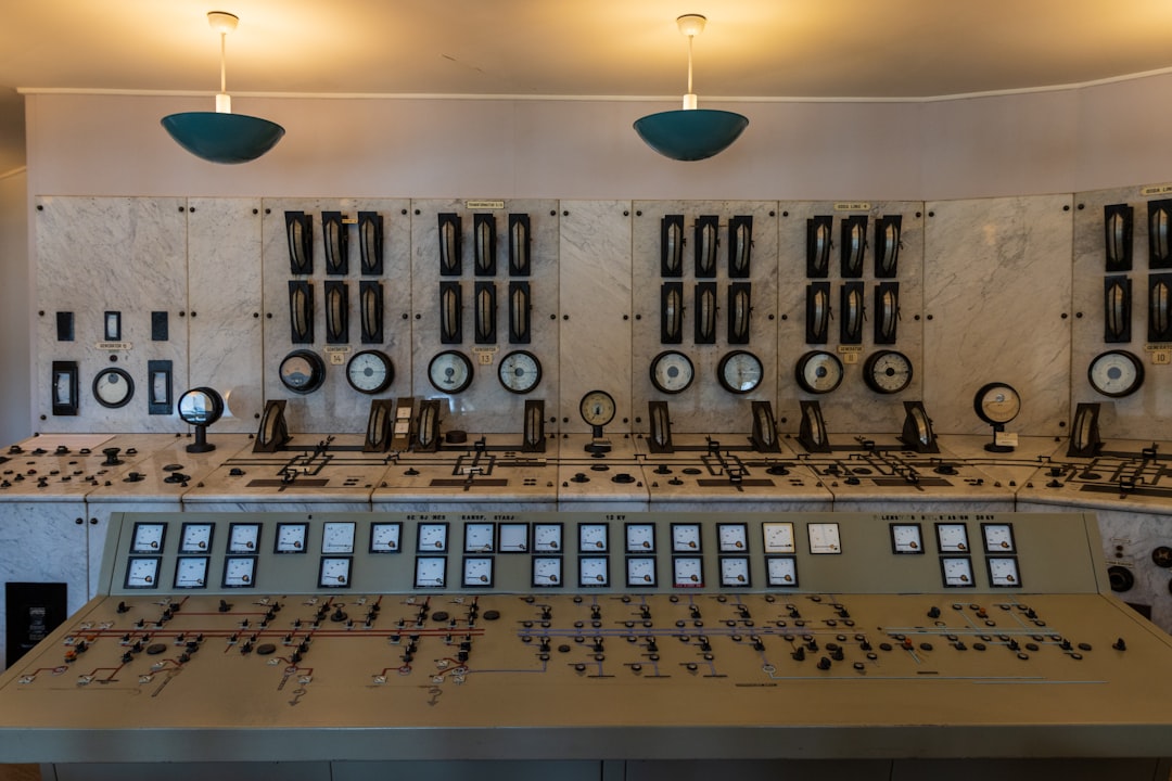 A large control room with lots of control knobs