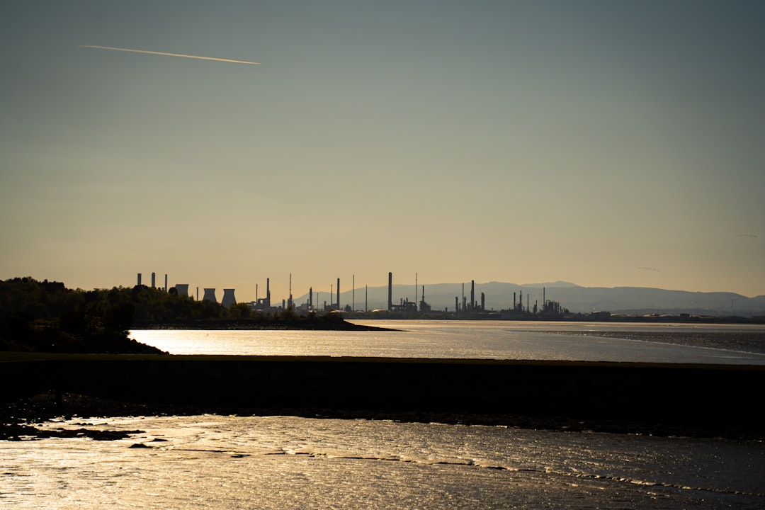 Industrial landscape with oil refineries by the water